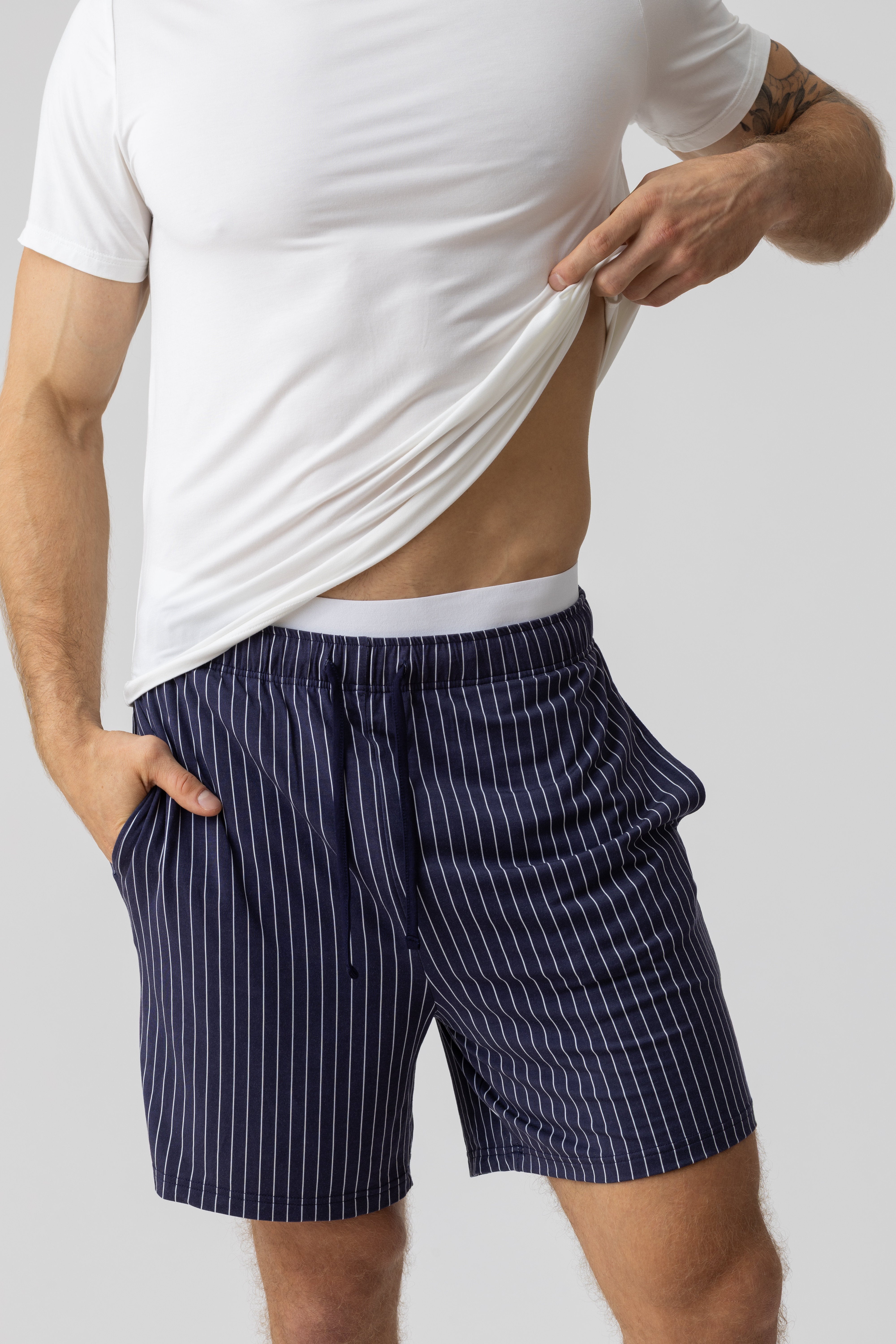 Harbour men’s navy pinstripe modal shorts – lightweight cooling loungewear for home comfort