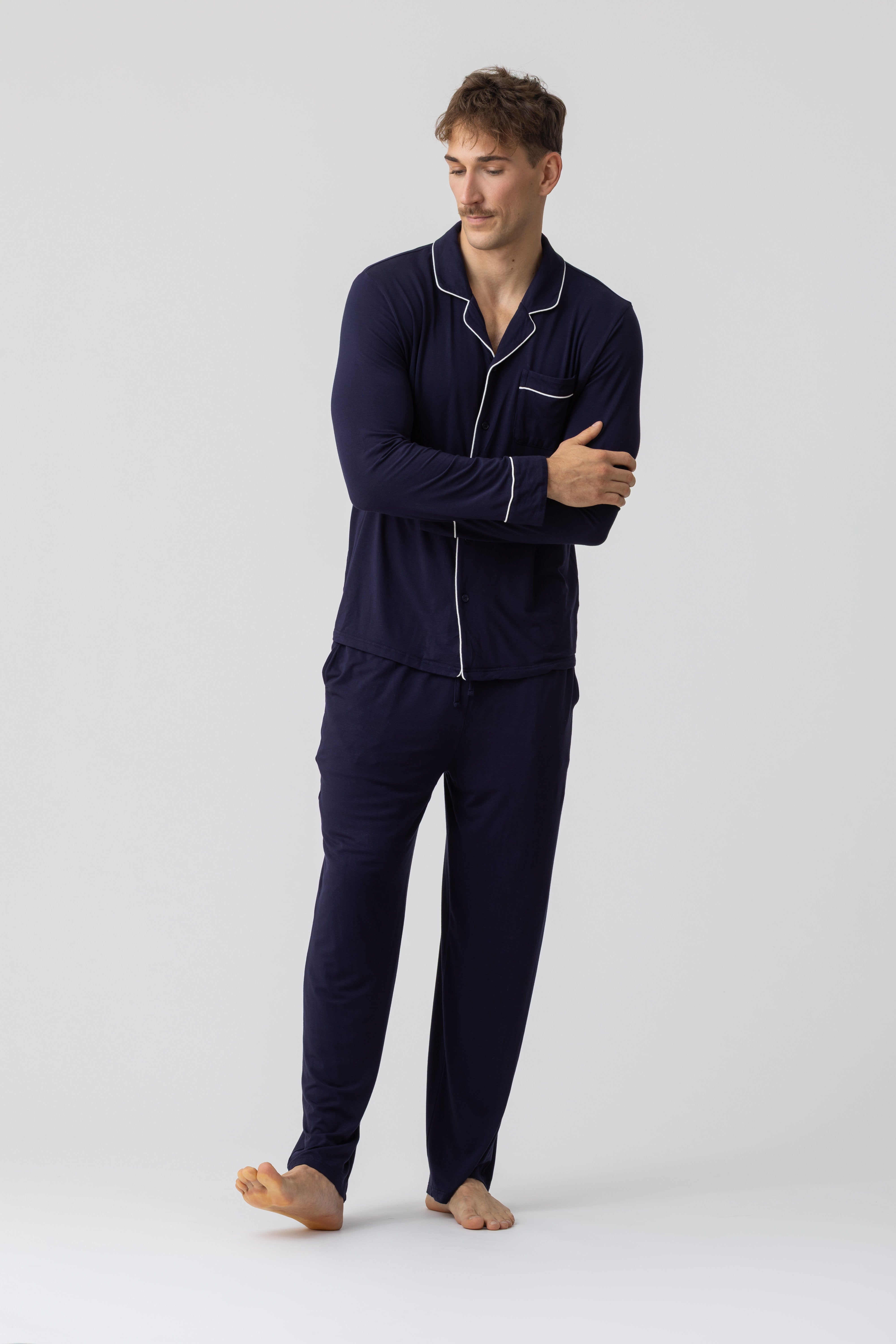 Men’s Harbour modal pajama set in navy – long sleeve, premium modal fabric, front view