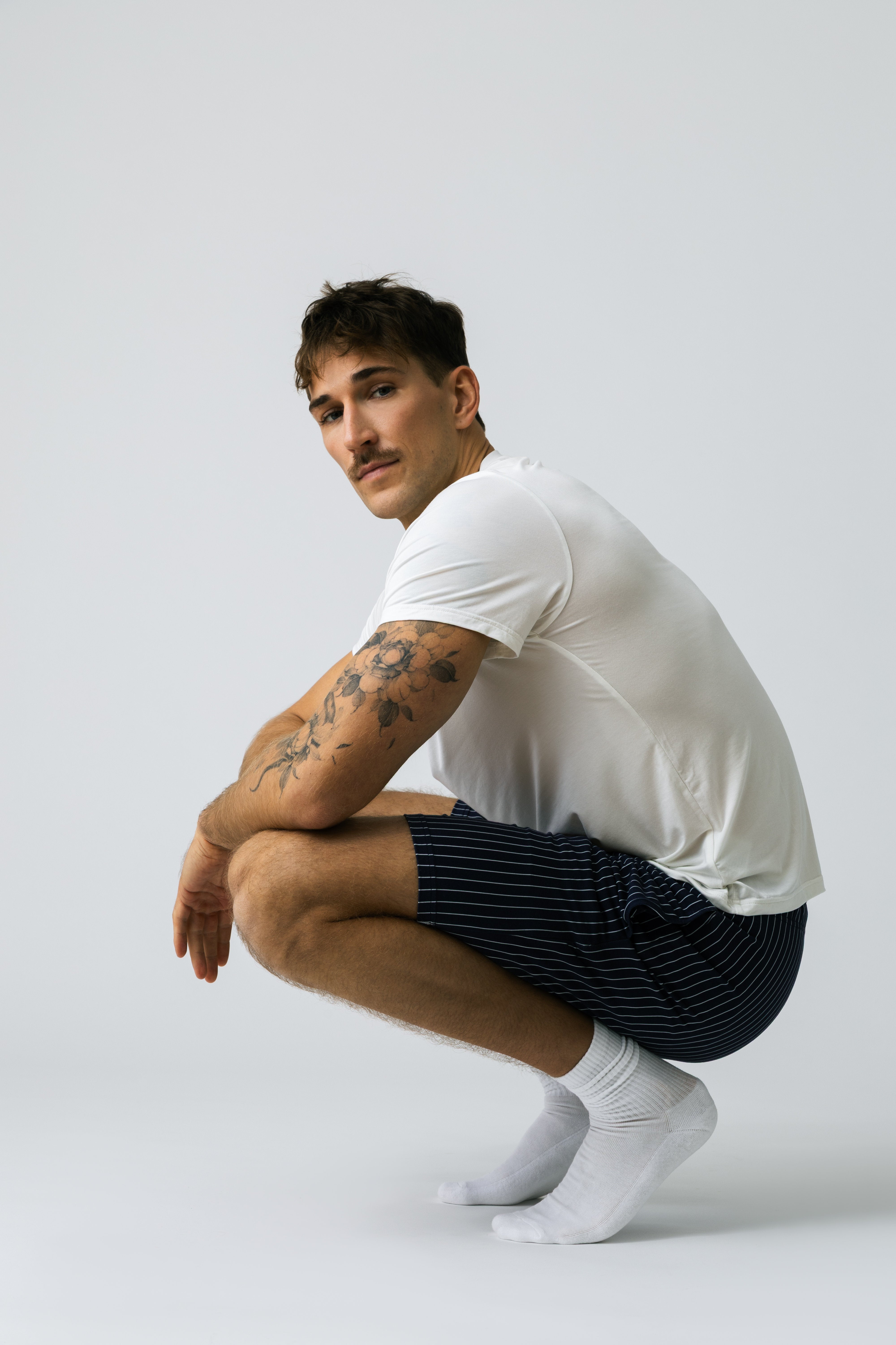 Men’s navy pinstripe modal shorts by Harbour – soft smooth shorts for everyday comfort