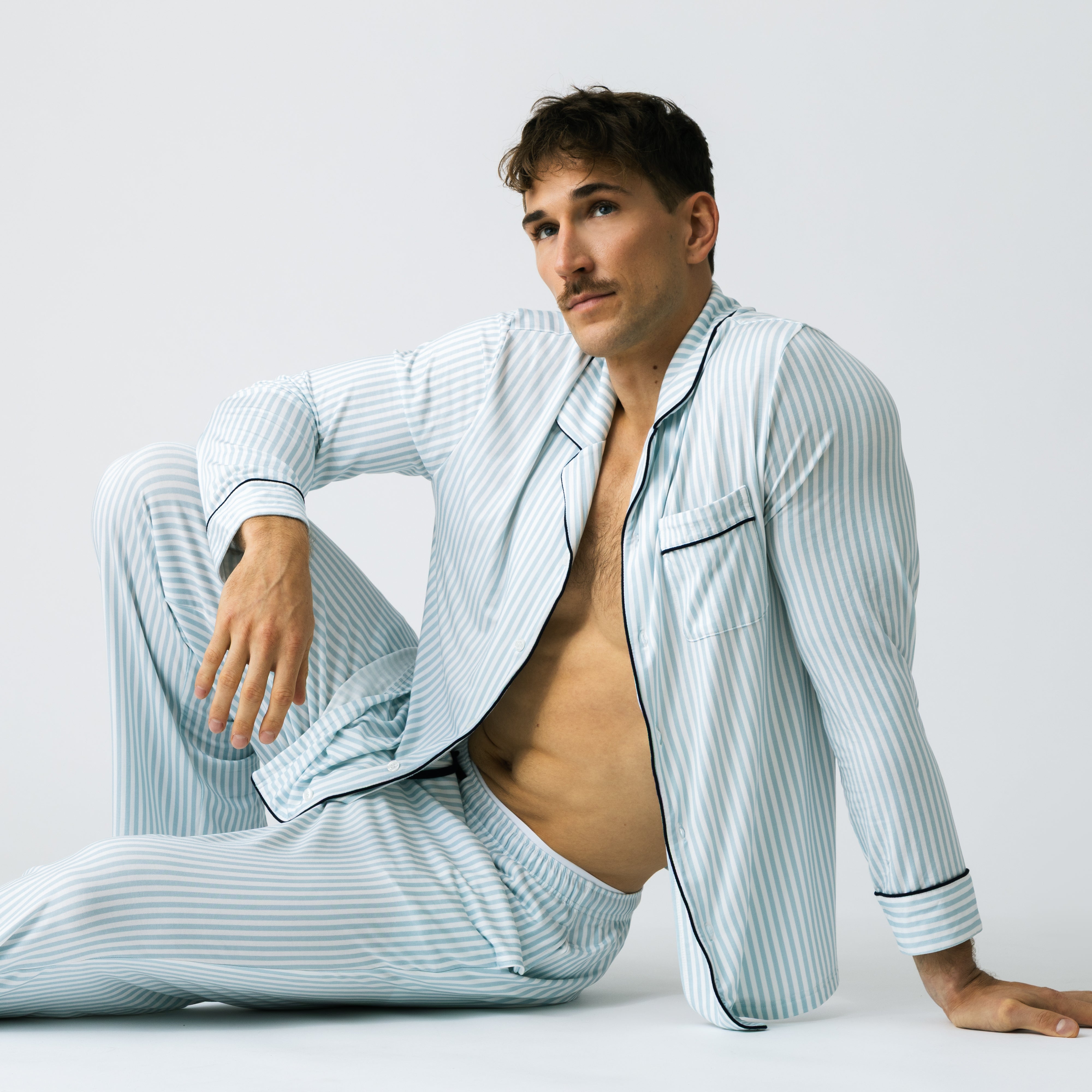 Harbour men’s long sleeve modal pajama set in blue stripes – soft breathable nightwear for cooler nights